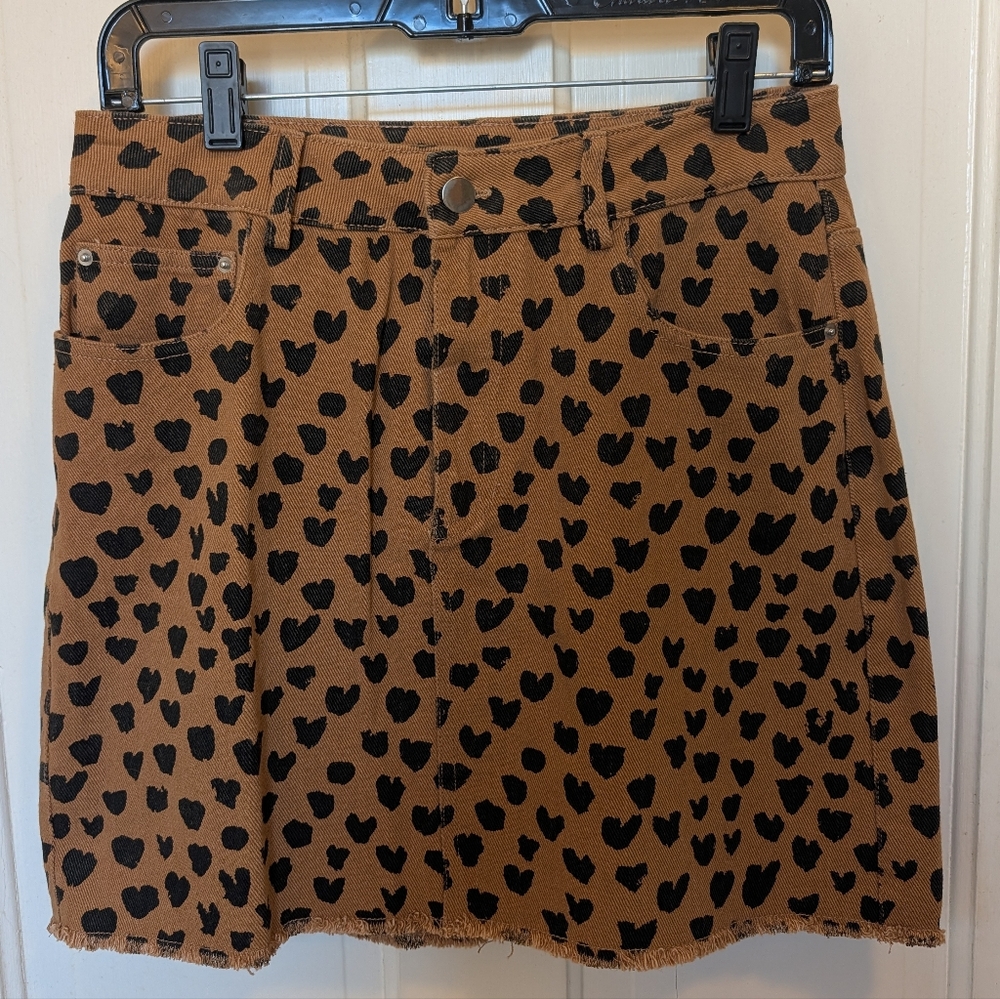 Cheetah Print Denim Like Mini Skirt EUC